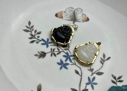 Laughing Buddha Charms for Necklace, Colored Jade Gemstone Religious Buddhism Pendant for Jewelry Making, 20x33 mm, One Piece #CR0045