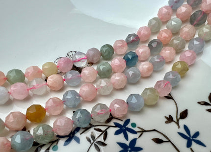 8 mm AAA Natural Faceted Star Cut Morganite Gemstone Beads Genuine Faceted Morganite Aquamarine Gemstone Loose Beads 48 beads #2307