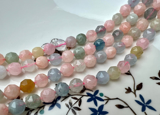 8 mm AAA Natural Faceted Star Cut Morganite Gemstone Beads Genuine Faceted Morganite Aquamarine Gemstone Loose Beads 48 beads #2307