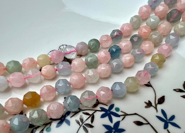 8 mm AAA Natural Faceted Star Cut Morganite Gemstone Beads Genuine Faceted Morganite Aquamarine Gemstone Loose Beads 48 beads #2307