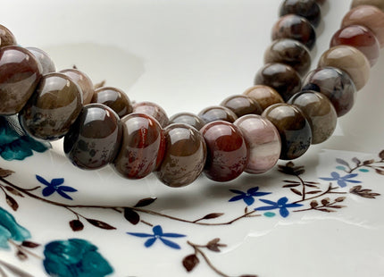 9x14 mm AAA Smooth Rondelle Natural Petrified Wood Beads Taupe Beige Brown Color High Quality Gemstone 15.5 Inches Strand 40 Beads #2729