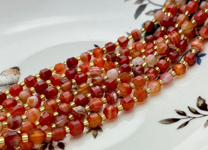 5x6mm Faceted Energy Prism Cut Lace Agate Gemstone Genuine Double Terminated Points Multi Orange Red Color 15.5 Inches 51 Pieces #3583