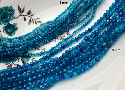 4mm 6mm Faceted Round Agate Gemstone Beads Blue Apatite Color Genuine Heat Treated Agate Gemstone Loose Beads 14 Inches Strand #3156
