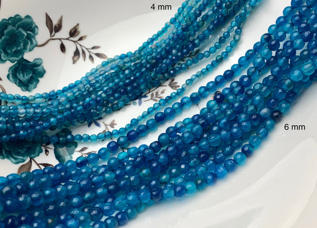 4mm 6mm Faceted Round Agate Gemstone Beads Blue Apatite Color Genuine Heat Treated Agate Gemstone Loose Beads 14 Inches Strand #3156