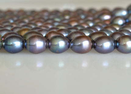 11x13-14mm AAA Peacock Large Hole Half Strand Freshwater Rice Shape Pearl Beads Hole 2.2mm #732