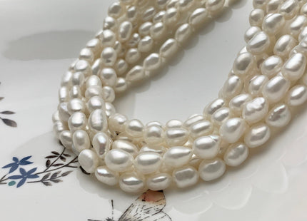 6-7x9-10 mm AAA Natural White High Luster Rice Nugget Freshwater Pearl Beads Top Quality Very Smooth White Freshwater Nugget Pearls #1402