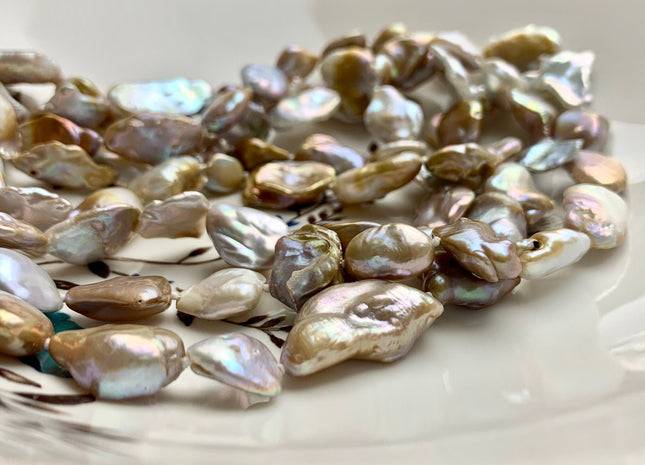 12-15x15-20mm AAA 64 Inches Hand Knotted Natural White Pink Mauve Color Keshi Freshwater Pearl Necklaces Genuine Keshi Pearl Necklace #P1076