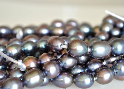 11x13-14mm AAA Peacock Large Hole Half Strand Freshwater Rice Shape Pearl Beads Hole 2.2mm #732