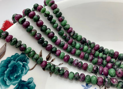 7mm 8mm AAA Top Quality 100% Natural Faceted Rondelle Ruby Zoisite Gemstone Beads Genuine Ruby Zoisite Loose Beads 8 Inches Strand #2514