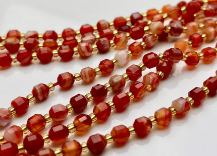 5x6mm Faceted Energy Prism Cut Lace Agate Gemstone Genuine Double Terminated Points Multi Orange Red Color 15.5 Inches 51 Pieces #3583