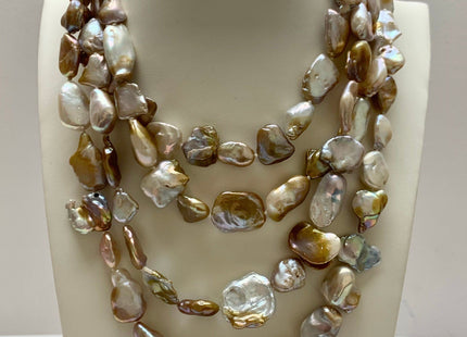 12-15x15-20mm AAA 64 Inches Hand Knotted Natural White Pink Mauve Color Keshi Freshwater Pearl Necklaces Genuine Keshi Pearl Necklace #P1076
