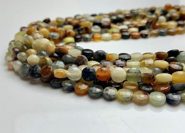 6 mm Micro Faceted Diamond Cut Multi Color Pietersite Flat Coin Disc Shape Gemstone Beads Genuine Natural Pietersite 15 Inches Strand #3213
