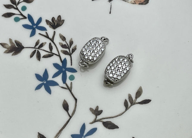 8x12 mm .925 Sterling Silver Clasp With CZ Face Sterling Silver Finding Clasp Sterling Silver W/CZ Clasps #10271
