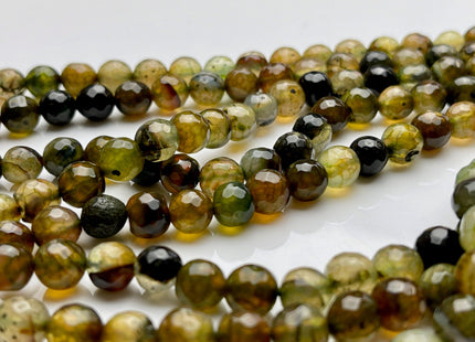 8mm Faceted Round Agate Gemstone Beads Moss Green Brown Color Genuine Heat Treated Agate Gemstone Loose Beads 14 Inches Strand #3884