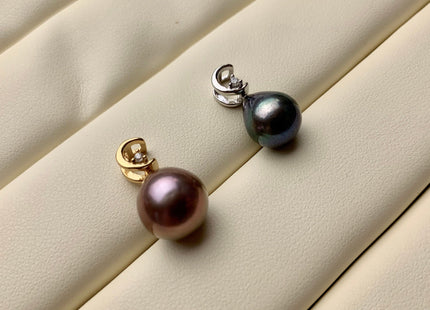 One Piece 925 Sterling Silver/Gold Pendant Setting Findings For Half Drilled Pearls Moon Shape Design W/CZ Sterling Silver Pendant #1738-C