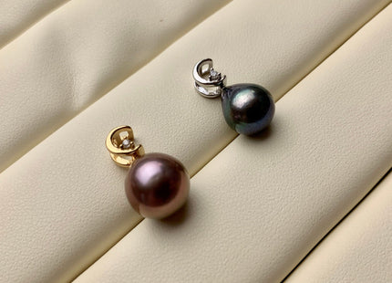 One Piece 925 Sterling Silver/Gold Pendant Setting Findings For Half Drilled Pearls Moon Shape Design W/CZ Sterling Silver Pendant #10350