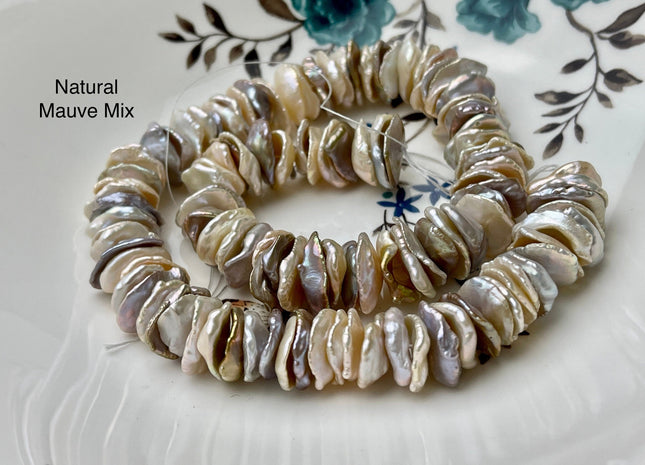 14-15 mm AAA Natural Champagne OR Mauve Pink Mixed Color Freshwater Keishi Cornflake Petal Pearls Rondelle Shape Center Drilled Beads #1309