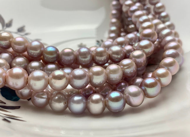 9 mm AAA Half Strand Large Hole Natural Mauve Pink Potato Freshwater Pearl Beads 2.1 mm Hole Large Hole Freshwater Off Round Pearls #467