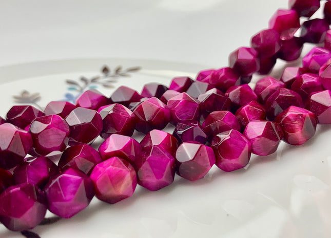 7-8 mm AAA Faceted Star Cut Pink Tiger Eye Gemstone Beads Genuine Faceted High Quality Pink Tiger Eye Loose Beads 15 Inches Strand #2722