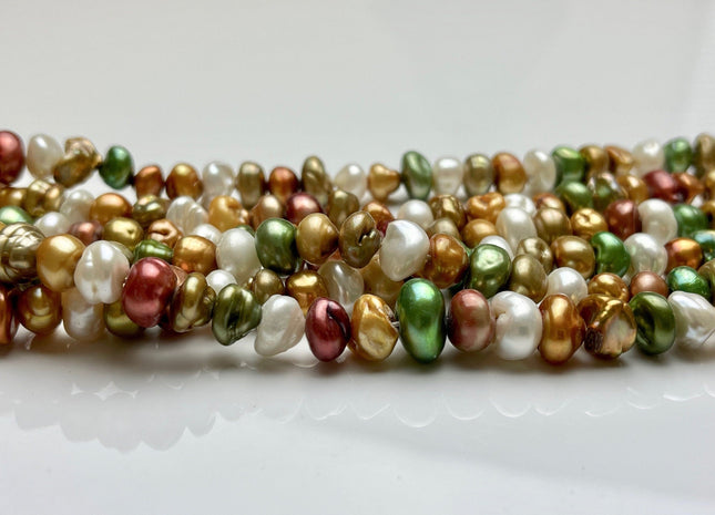 9-10 mm Green Champagne Brown Rust Natural White Keshi Freshwater Pearl Beads Genuine High Luster Center Drilled Rondelle Disc Beads #P1883