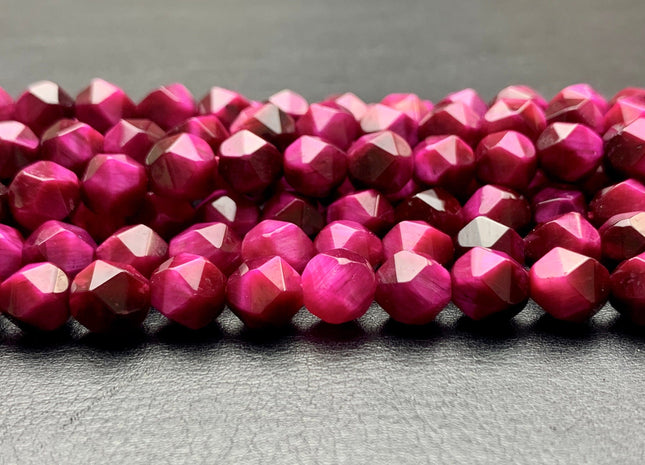 7-8 mm AAA Faceted Star Cut Pink Tiger Eye Gemstone Beads Genuine Faceted High Quality Pink Tiger Eye Loose Beads 15 Inches Strand #2722