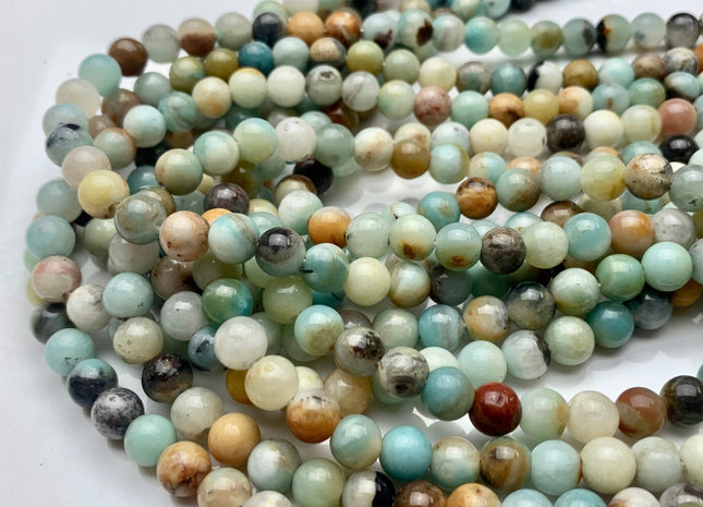 6mm 8mm 10mm Large Hole Natural Multi Color Smooth Round Amazonite Gemstone Beads Hole Size 2.0mm 14 Inches Strand #2845
