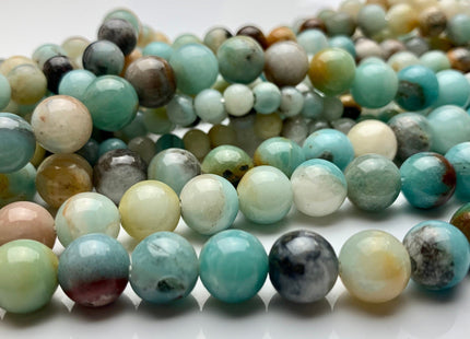 6mm 8mm 10mm Large Hole Natural Multi Color Smooth Round Amazonite Gemstone Beads Hole Size 2.0mm 14 Inches Strand #2845