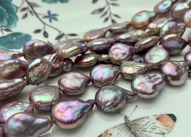 12x15 mm AA Natural Dark Mauve Purple Color Coin Freshwater Pearl Beads Genuine High Luster Tear Drop shape Coin Pearls 25 Pieces #P1329