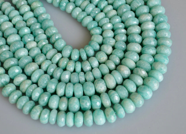 Natural Semi Precious Gemstone Amazonite Beads Natural Color Faceted Roundel Shape 9-9.5 inches #2132