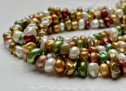 9-10 mm Green Champagne Brown Rust Natural White Keshi Freshwater Pearl Beads Genuine High Luster Center Drilled Rondelle Disc Beads #P1883