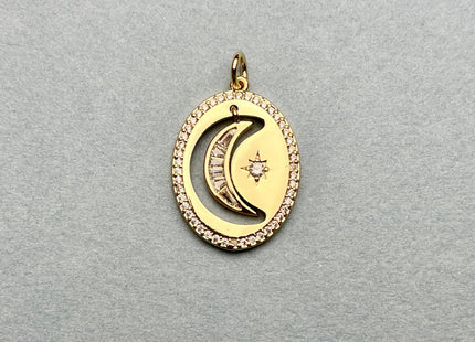 Hanging Crescent Charm for Necklace Jewelry Making, 18K Gold Filled Charm Pendant With CZ, Antique Crescent Charms, One Piece #CR0033
