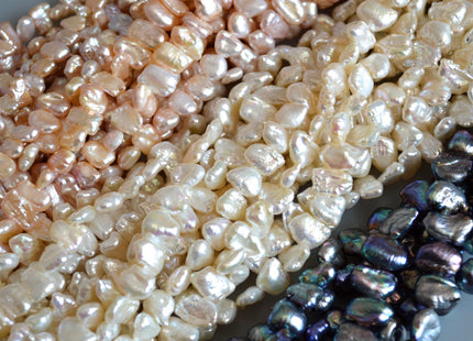 Biwa Stick Freshwater Pearl Beads White Pink and Peacock Color Size Approx.8x10mm to 10x13mm #718