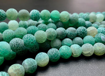 4 mm 6 mm 8 mm 10 mm Green Color Matte Finished Round Cracked Fire Agate Gemstone Beads 14 Inches Strand #2859