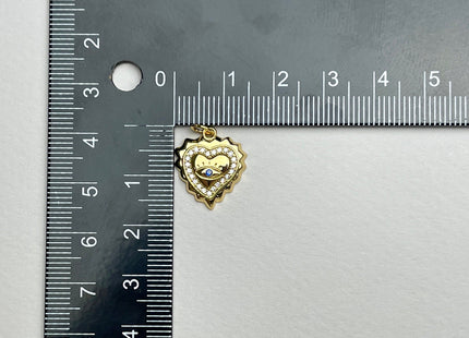 Evil Eye Heart Design Charms for Necklace Jewelry Making, 18K Gold Filled Charm Pendant With Colored CZ Crystals, One Piece #CR0021