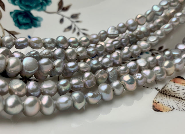7-8 mm AAA Large Hole Light Gray Freshwater Pearl Nugget Beads Hole Size 1.8 mm High Luster Large Hole Nugget Pearls #P1023