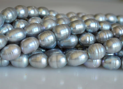 10x11-12mm Large Hole Silver and White Freshwater Pearl Beads Rice Shape Hole 2.2mm #781