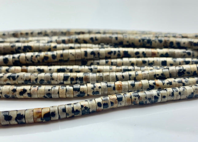 2x4mm Natural Black And White Dalmatian Jasper Heishi Rondelle Shape Genuine Dotted Jasper Discs Gemstone Beads 15.5 Inches Strand #3110
