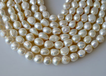 8-9 x 10-11mm Natural White High Luster Rice Nugget Freshwater Pearl Beads, Genuine Natural White Freshwater Pearl Nuggets #300