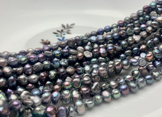 5 mm Potato Nugget Dark Gray Peacock Color Freshwater Pearl Beads Genuine Cultured Peacock Color Small Tiny Nugget Pearl #P1279