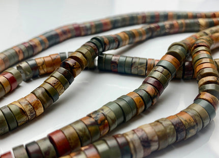 8 mm Heishi Rondelle Picasso Jasper Gemstone Beads Multi Red Creek Brown Yellow Green Jasper Loose Disc Shape Beads 15.5 Inches #3089
