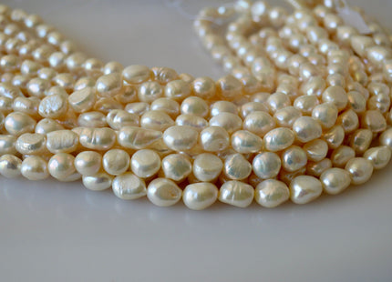 8-9 x 10-11mm Natural White High Luster Rice Nugget Freshwater Pearl Beads, Genuine Natural White Freshwater Pearl Nuggets #300