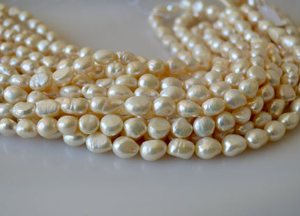 8-9 x 10-11mm Natural White High Luster Rice Nugget Freshwater Pearl Beads, Genuine Natural White Freshwater Pearl Nuggets #300