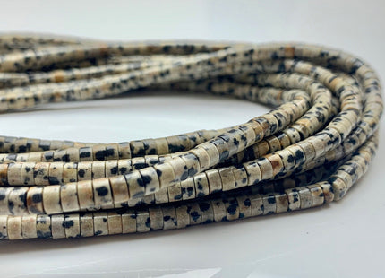 2x4mm Natural Black And White Dalmatian Jasper Heishi Rondelle Shape Genuine Dotted Jasper Discs Gemstone Beads 15.5 Inches Strand #3110