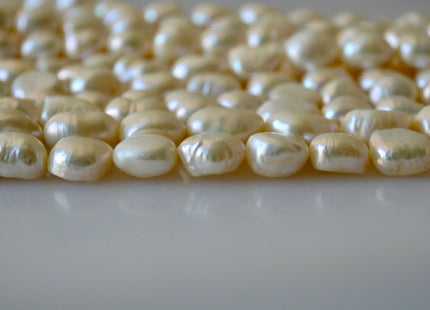 8-9 x 10-11mm Natural White High Luster Rice Nugget Freshwater Pearl Beads, Genuine Natural White Freshwater Pearl Nuggets #300
