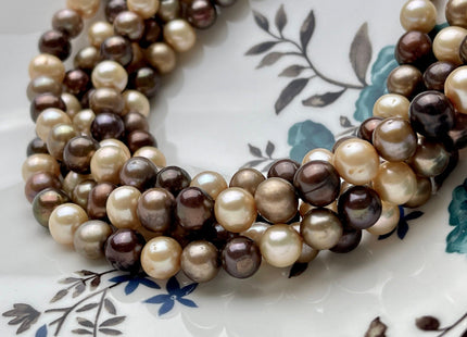 7-8 mm AA Multi Color Off Round Freshwater Pearl Beads Mixed Champagne/Taupe/Brown Potato Pearls, Genuine Freshwater Pearl Beads #1009