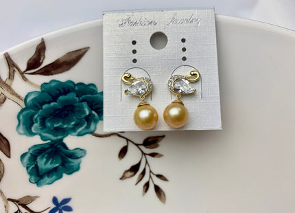 AAAA Genuine Akoya Pearl Swan Stud Earrings With 925 Sterling Gold Top Quality Gold Chinese Akoya Pearl Earring Wedding Jewelry #1741-D