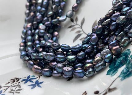 6x8 mm AA Rainbow Peacock Color Rice Nugget Freshwater Pearl Beads Genuine High Luster Freshwater Pearl Nugget Pearls #P1933
