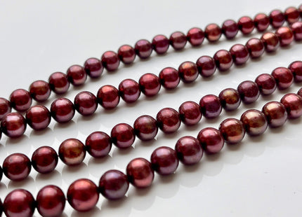 7-8 mm AAA Semi-Round Sangria Red Color Freshwater Pearls, Genuine High Luster Sangria Pink Freshwater Round Pearls #1276