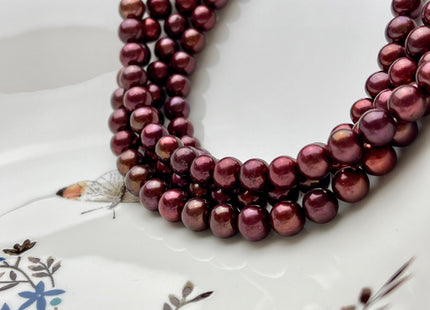 7-8 mm AAA Semi-Round Sangria Red Color Freshwater Pearls, Genuine High Luster Sangria Pink Freshwater Round Pearls #1276