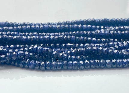 3mm 4mm 5mm AAA Faceted Rondelle Natural Blue Sapphire Gemstone Beads Genuine Top Quality High Polished Faceted Sapphire Loose Beads #3775